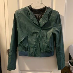 (S) Green Faux Leather Jacket